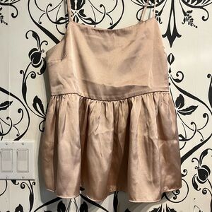 Express Satin Spaghetti Strap Peplum Top in Blush Pink